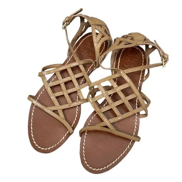 Tory Burch Amalie Nude Caged Strappy Sandals 6 - Picture 2 of 5